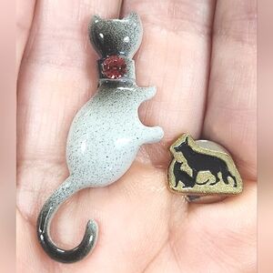 Saks Fifth Avenue Resin Crystal Cat Pin w/ Bonus Humane Society Lapel Pin